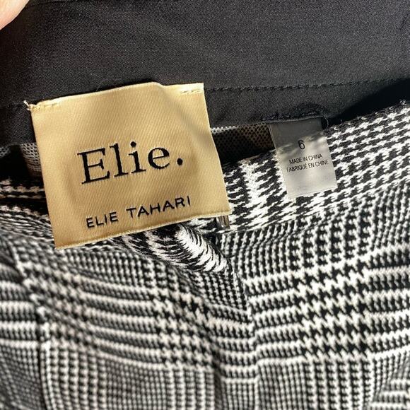 ELIE‎ TAHARI Knit Houndstooth Check Plaid Wide Leg High Rise Pants 6 - Picture 3 of 4